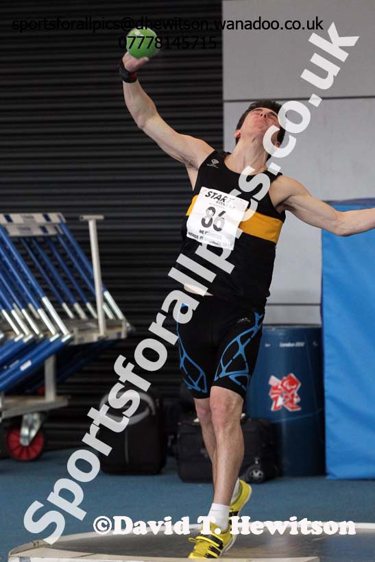 Men's shot, NECAA Championships and Open Indoor Pentathlon, Gateshead College Academy of Sport. Photo: David T. Hewitson/Sports for All Pics